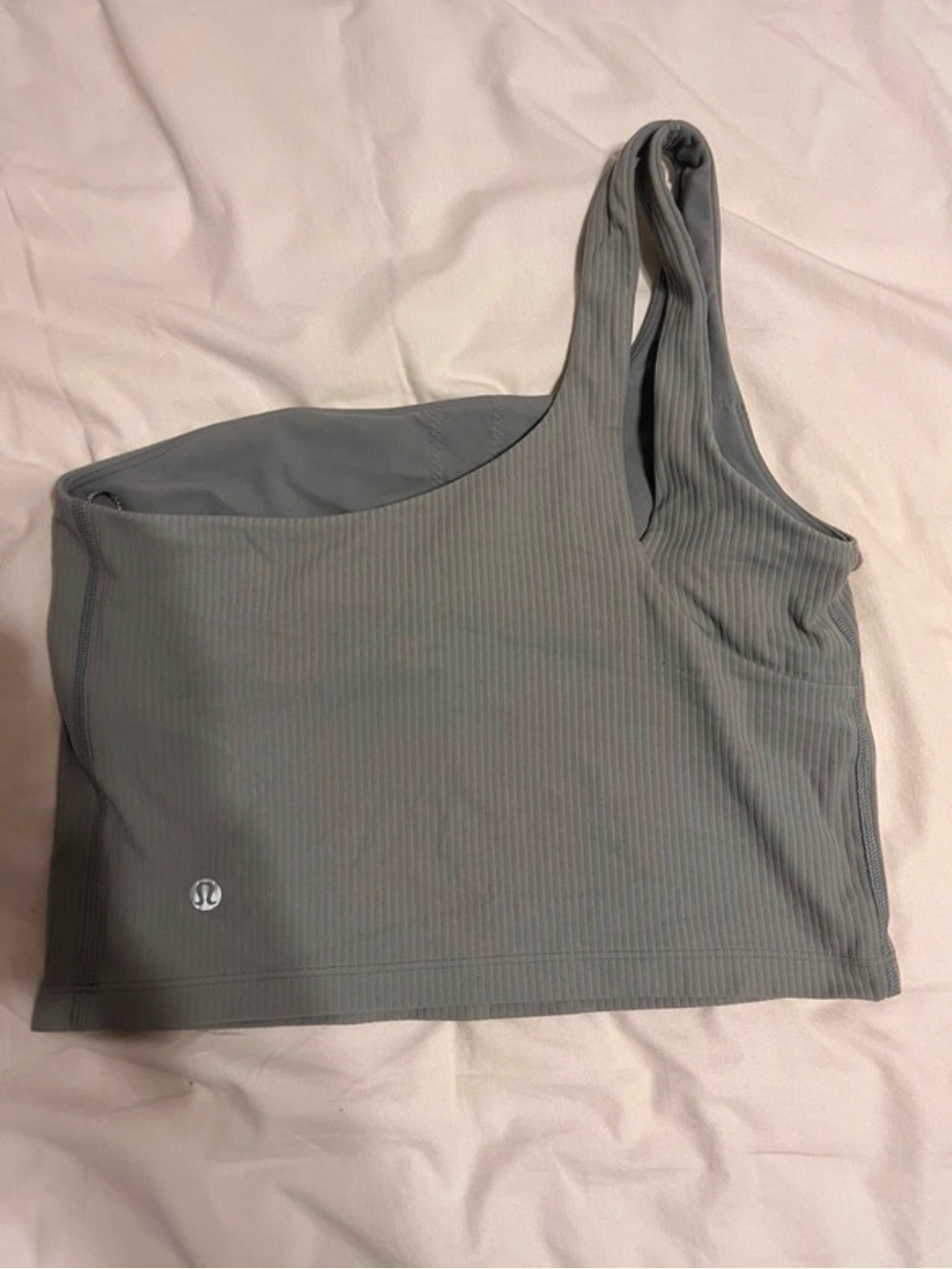 Lululemon Blue Gray Ribbed One Shoulder Cropped Tank Sports Bra Size S